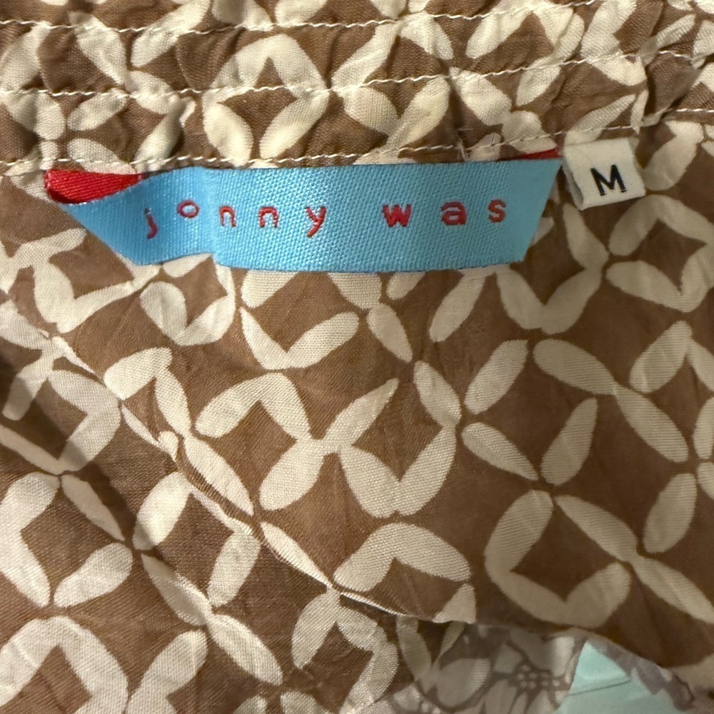 Johnny Was Tan and Cream Geometric Blouse - Picture 3 of 3